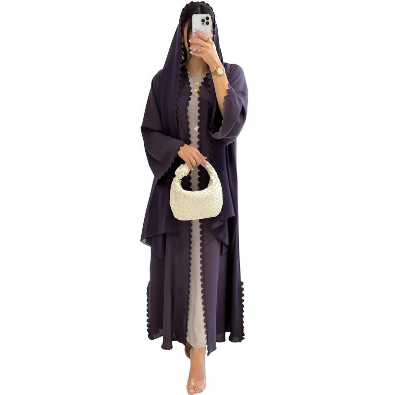 Mq193 2025 Tiktok Fashion Dubai Turkey Elegant Cardigan with a Two-piece Scarf Abaya Abaya Ramadan Dubai Luxury Islam Elegant