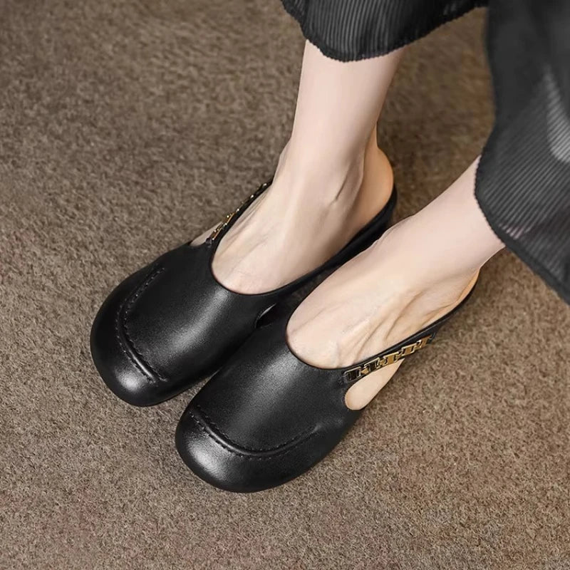 Women Slippers Heeled Sandals Comfort Mules Shoes Woman Loafers 2025 Brand Casual Shoes Shallow Summer Soft Leather Sandalias