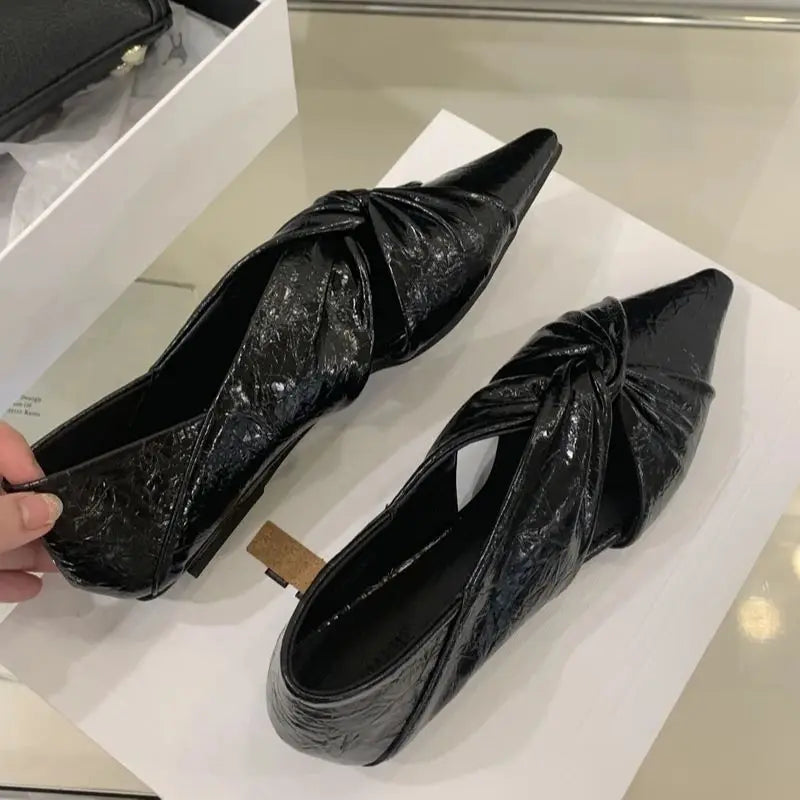 Gold Flats Woman Pointed Toe Shoes Fashion Cross Ladies Pumps Autumn Flat Shoes Chaussure Femmes 2025