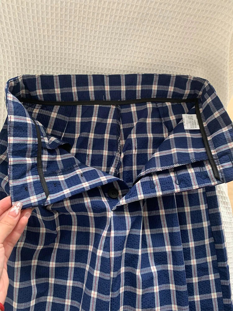 Retro Plaid Casual Pants For Women Chic High Waisted Loose Straight Leg Trousers 2025 New Versatile Breasted Floor Length Pants