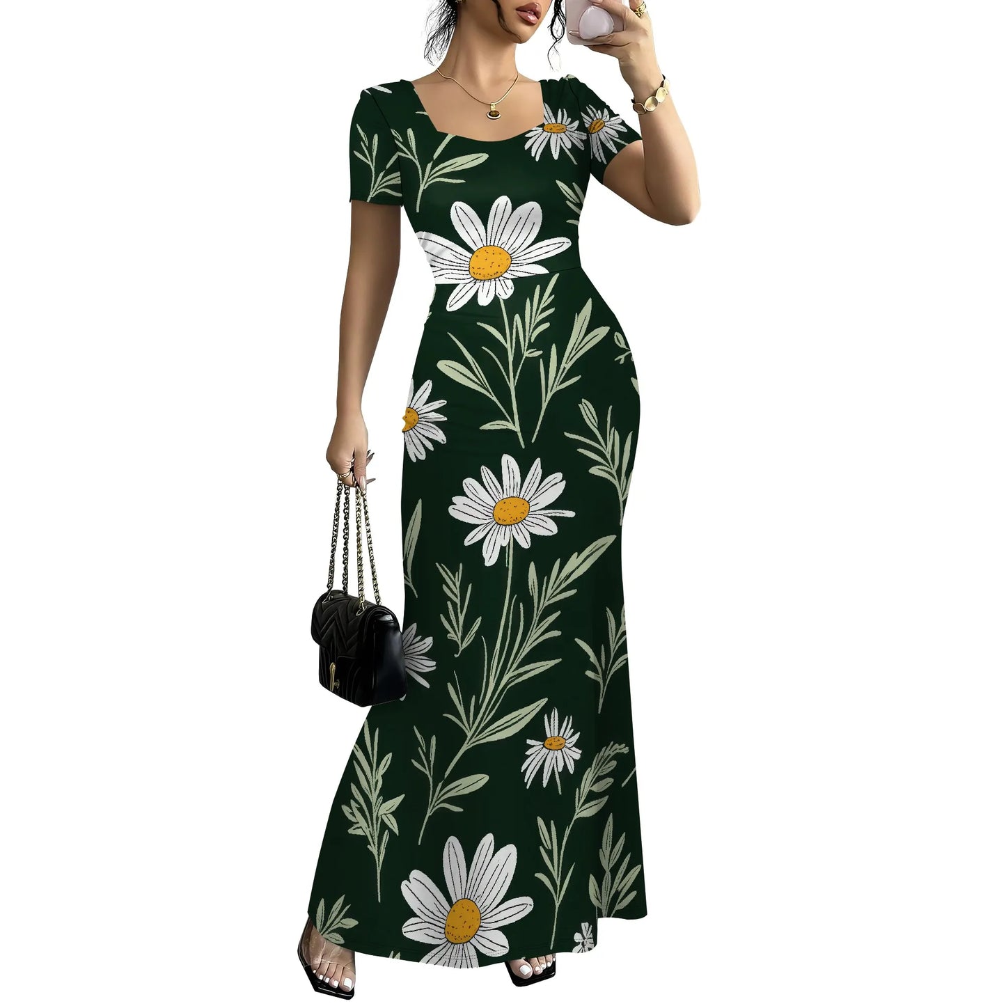 Women's Long Bodycon Dress - Summer Casual Short Sleeve Midi Club Party Fitted Tight Dresses