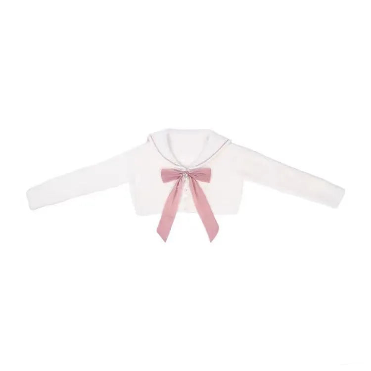 Sweet Sailor Collar Bow Waterproof Mink Knitted Cardigan+ Sexy Slim Fit Sleeveless Vest Dresses 2025 Autumn New Two Piece Sets