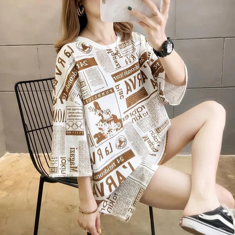 2025 Summer New Korean Version Plus Size Short-sleeved T-shirt Women's Loose Short-sleeved Casual Fashion Trend Tops Ins Trend