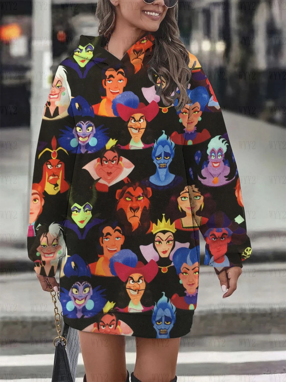 Winter New Hooded Sweater Dress Disney Series Sleeping Devil Women's Street Style Fashion Trend Warm Pullover Sweater Dress