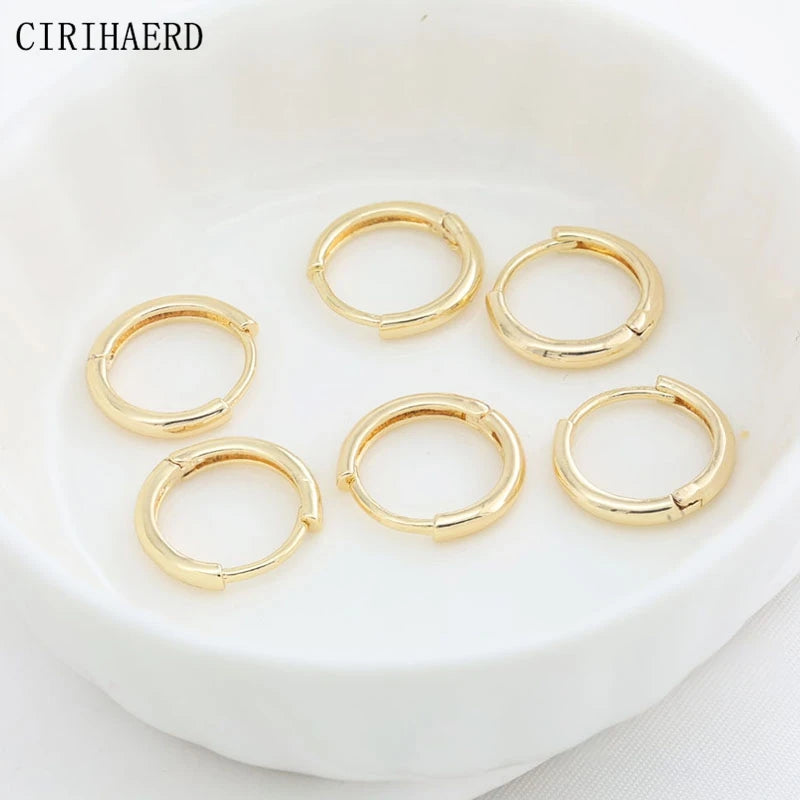 Simple Women's Round Earrings 14K Gold Plated Brass Small Hoop Earring Clasps Earring Pendant Connector Party Gift Wholesale