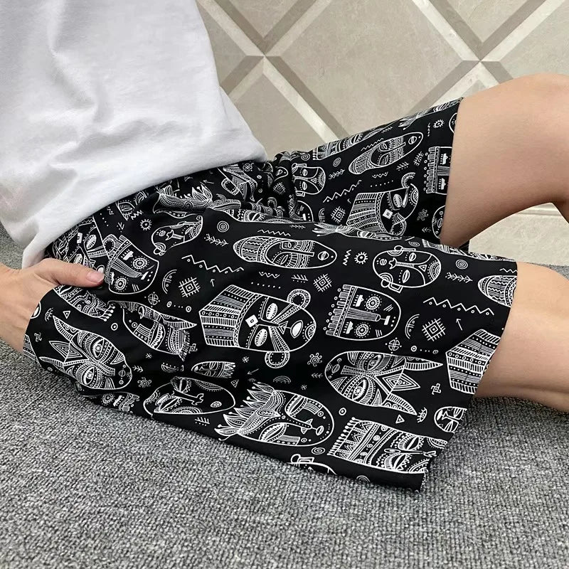 Women Casual Shorts Printing Tropical Floral , Beach Bottoms, Plus Size, Home Cotton Printing, Loose Beach Bottoms