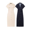 Womens Denim Dresses Summer 2025 Button Bodycon Blue Dress Ruffled Denim Turn Down Collar Long Dress Chic Casual Beach Vestidos