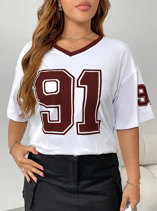 318 Women Printed V Neck Short Sleeve T-Shirt Size 91 3 Color Summer T-Shirts Baseball T-Shirts Plus Size Sports T-Shirts