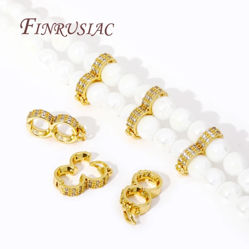 Necklace Clasps 18K Gold Plated Brass with Zircon Pearl Enhancer Clasps For DIY Bracelets Accessories Jewelry Making Supplies