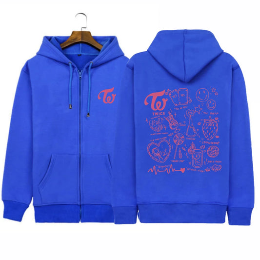 2023 Twice Kpop Album Print Hoodie Sweatshirts Long Sleeve Streewear Pullover Clothes Zip Up Hoodie