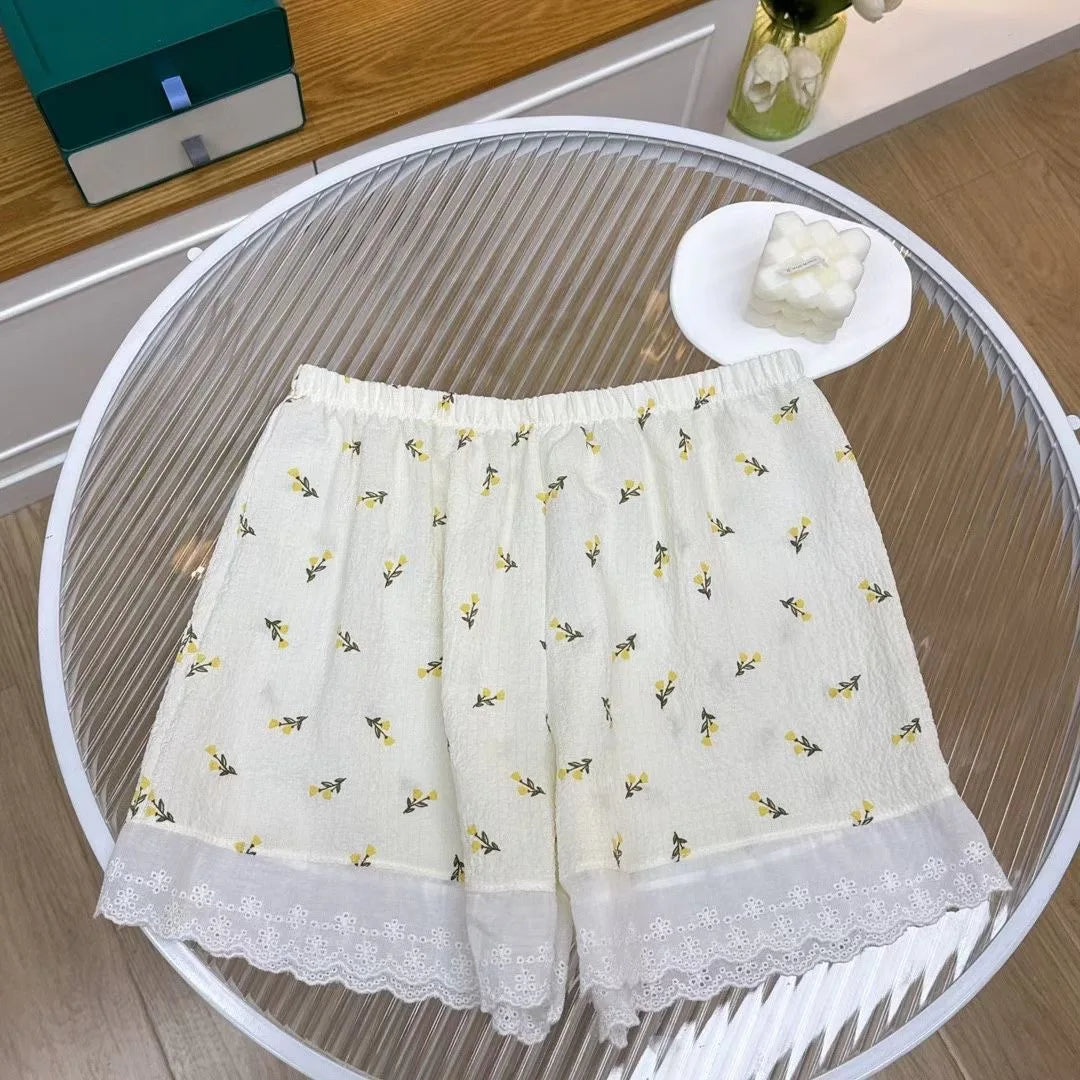 Women Shorts Summer Homewear Love Printed Lace Panties Pajamas Bottoms Fashion Safety Short Pants Girls Loose Sleeping Pants