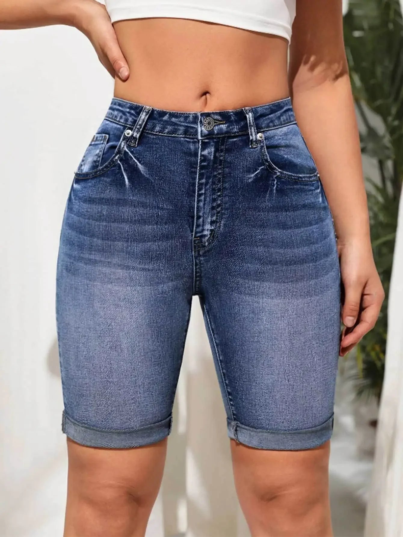 Women Jeans Denim short Knee Length High Waist Stretch Distressed Washed Skinny Straight Short Pants 2025 Summer Streetwear