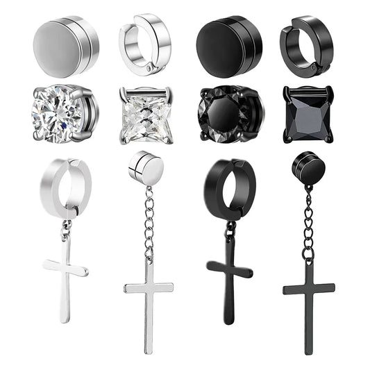 1Pairs Crystal Strong Magnetic Ear Stud Clip Earrings for Men Women, Punk Round Zircon Magnet Earrings Non Piercing Ear Jewelry
