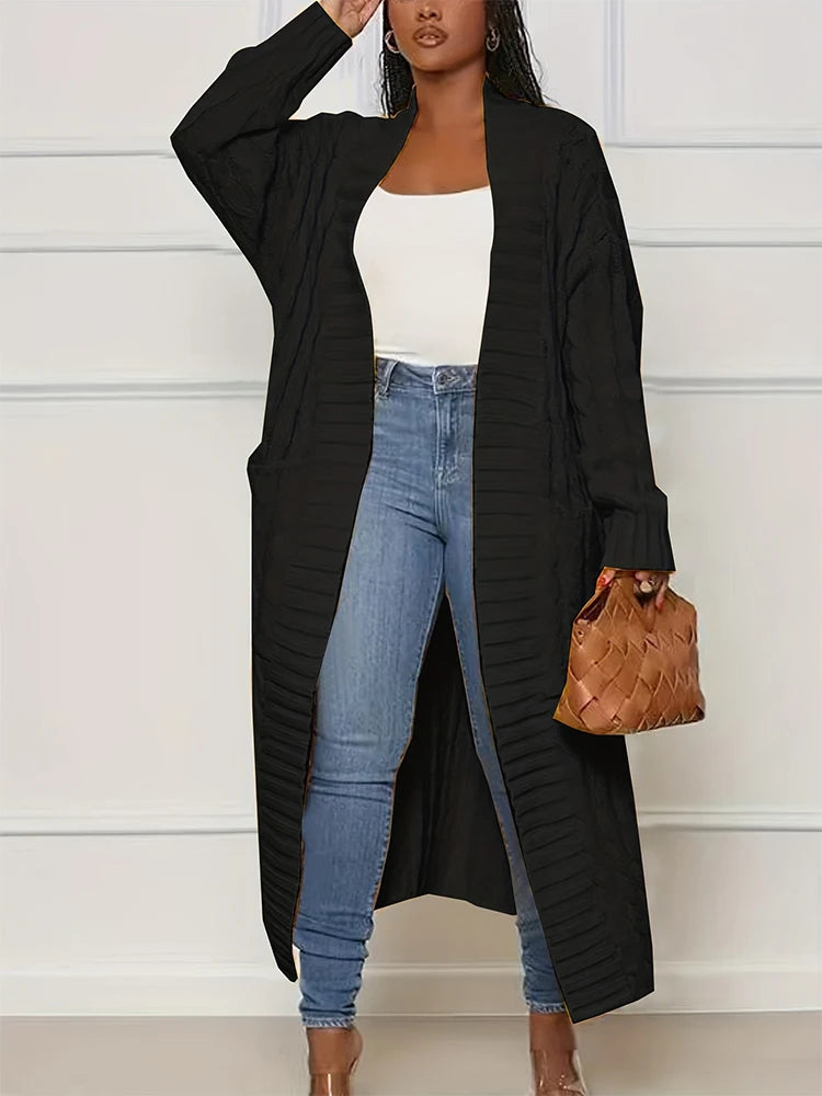 plus Size Solid Color Knitted Cardigan Women's Fashion Casual Sweater with Pocket Autumn Winter Best Comfortable Fit Cardigan