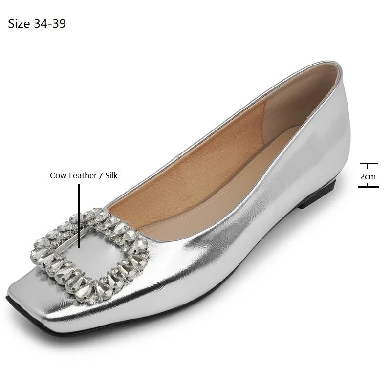 Drestrive 2025 Elegant Women's Pumps Cow Leather Crystal Knot Square Toe Thick Low Heels Handmade Summer Shoes