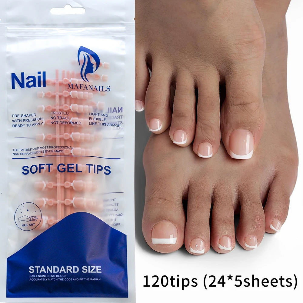 1Pack Toe Nail Tips - Short French Tip Press On Toenails 100/120Pcs Pink Soft Gel Tips ToeNails Soak Off Fake Toe Nail Extension