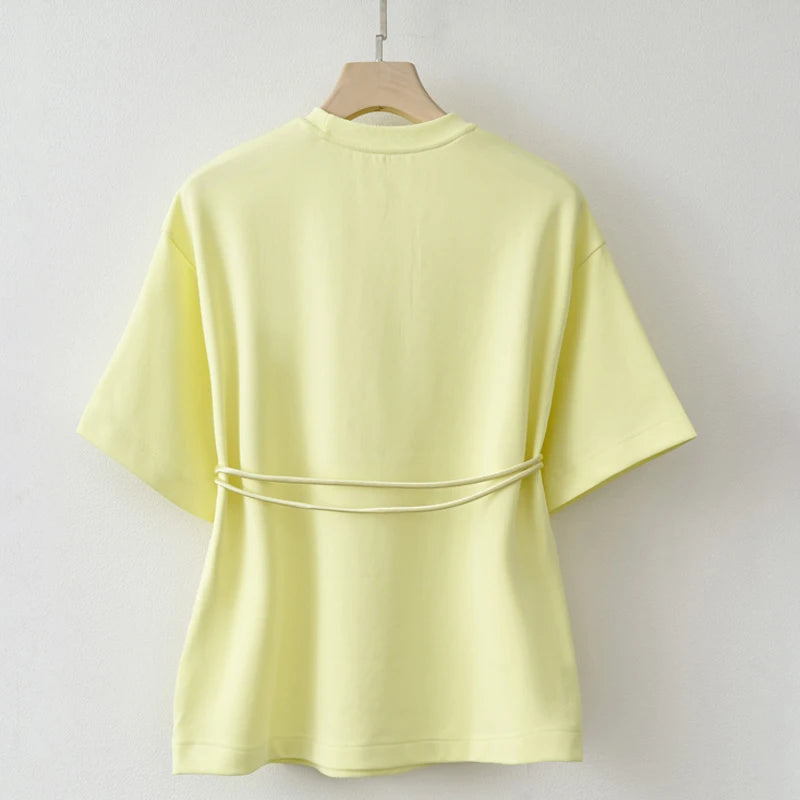 2025 Summer Basic Yellow White Flower T shirt Top