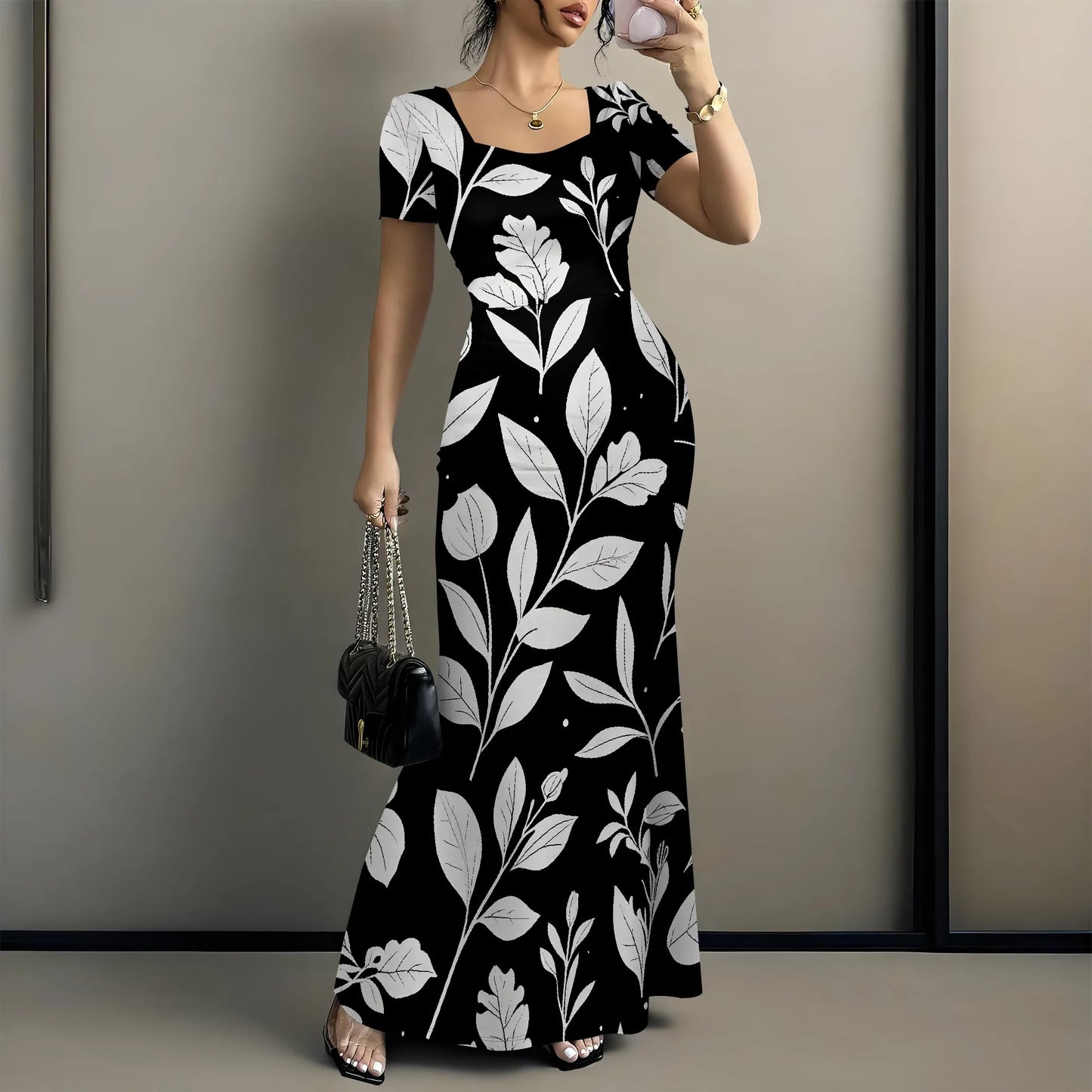 Women's Long Bodycon Dress - Summer Casual Short Sleeve Midi Club Party Fitted Tight Dresses