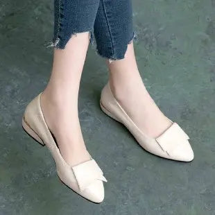 2025 New Summer Women's Flat Shoes Soft Leather Work Shoes Pointed Thick Heel Casual Womens Shoe Handmade Footwear Buty Damskie