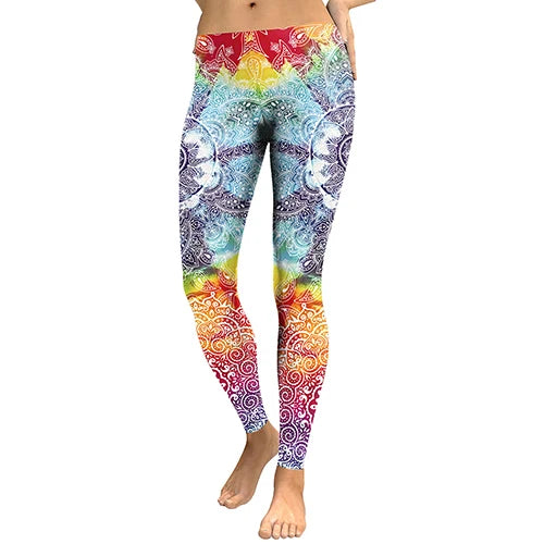 NADANBAO 2025 Women Leggings Mandala Flower Digital Print Slim Pink Fitness Woman Leggins Workout Plus Size High Waist Pants