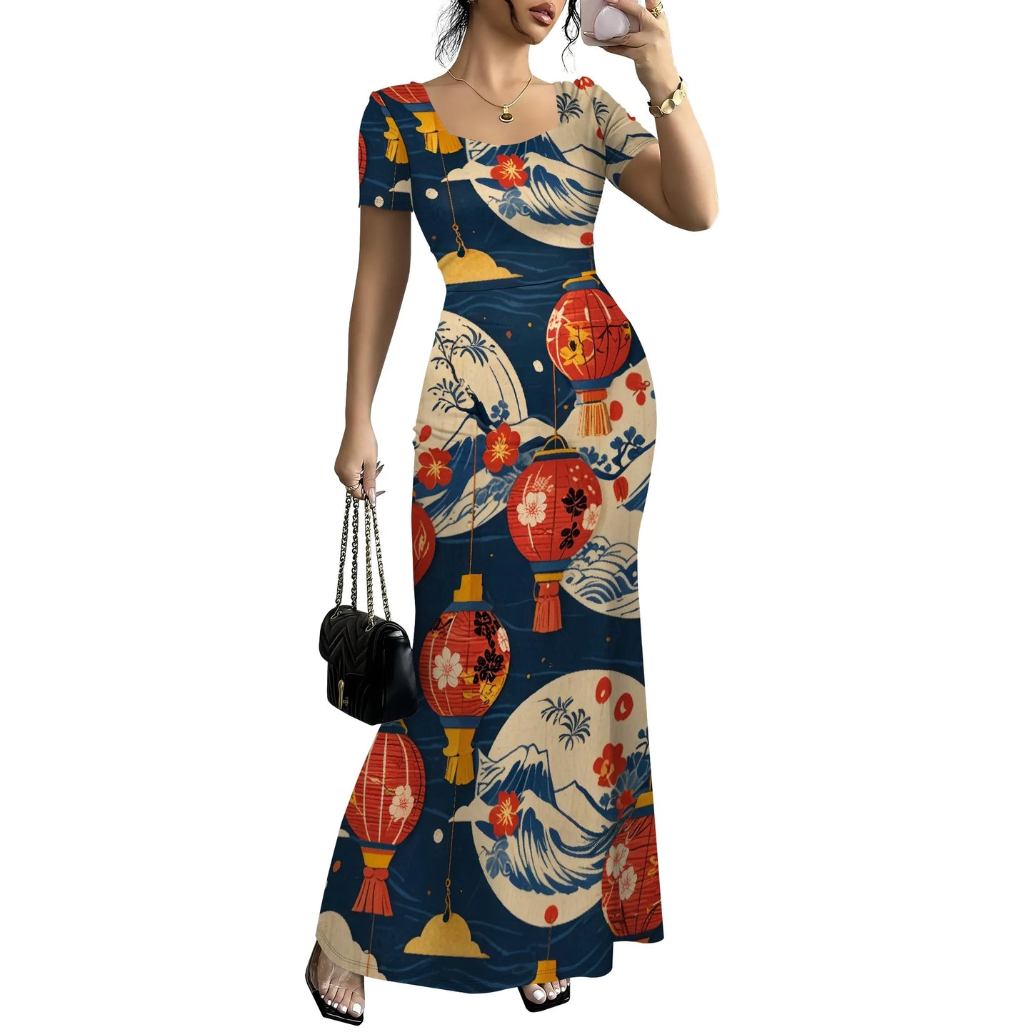 Women's Long Bodycon Dress - Summer Casual Short Sleeve Midi Club Party Fitted Tight Dresses