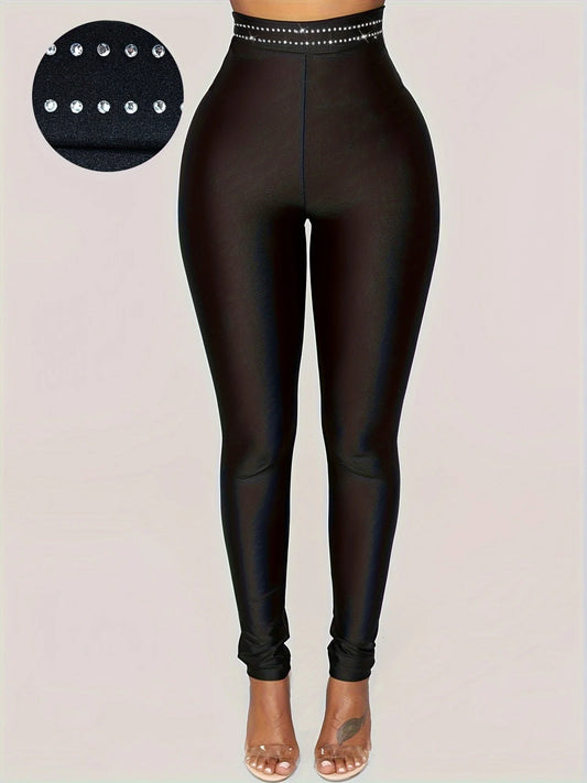 Spring And Aummer Plus Size Waist Bag A Diamond Hot Stamping Bottom Pants High Elasticity Nylon Shiny Cropped Pants For Women