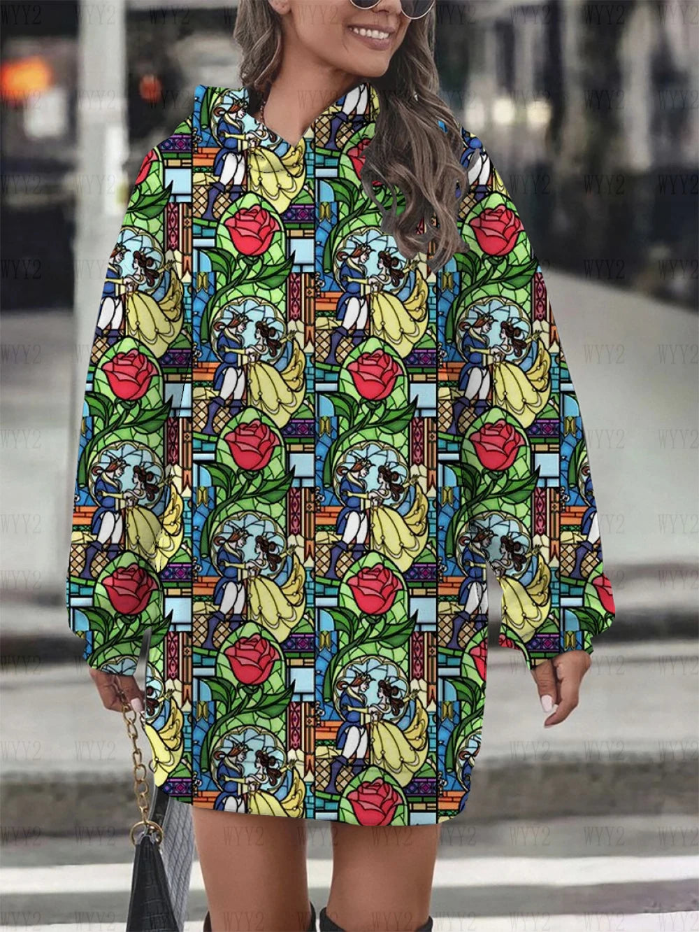 2024 new Disney series print hooded pullover casual cartoon ladies party dress fashion street autumn and winter sweatshirt
