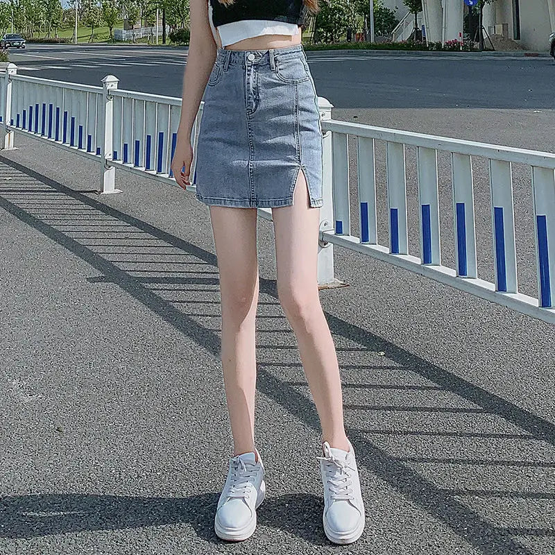 Short Female Jeans Skirts Blue with Slit High Waist Women's Denim Skirt Clothing Sales Casual Harajuku Cheap Aesthetic New In