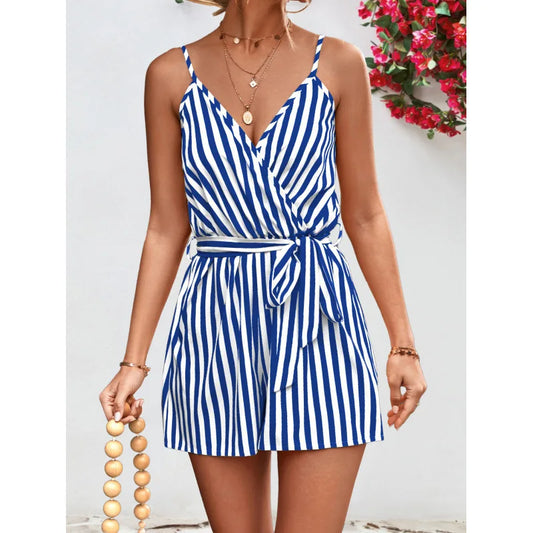 Women's shorts 2025 summer new product European and American women's V-neck camisole jumpsuit