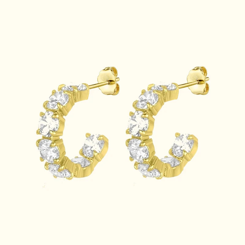Crmya Hiphop Hoop Earring for Women Yellow Gold Color Zircon cuff Hoop Earrings Fashion Women 2024 Jewelry Accessories Wholesale