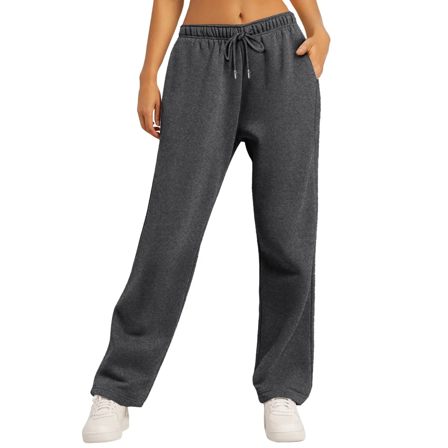 Women’s Fleece Lined Sweatpants Wide Straight Leg Pants Bottom Winter Warm Pants Daily Casual Jogger Sweatpants Sports Trousers