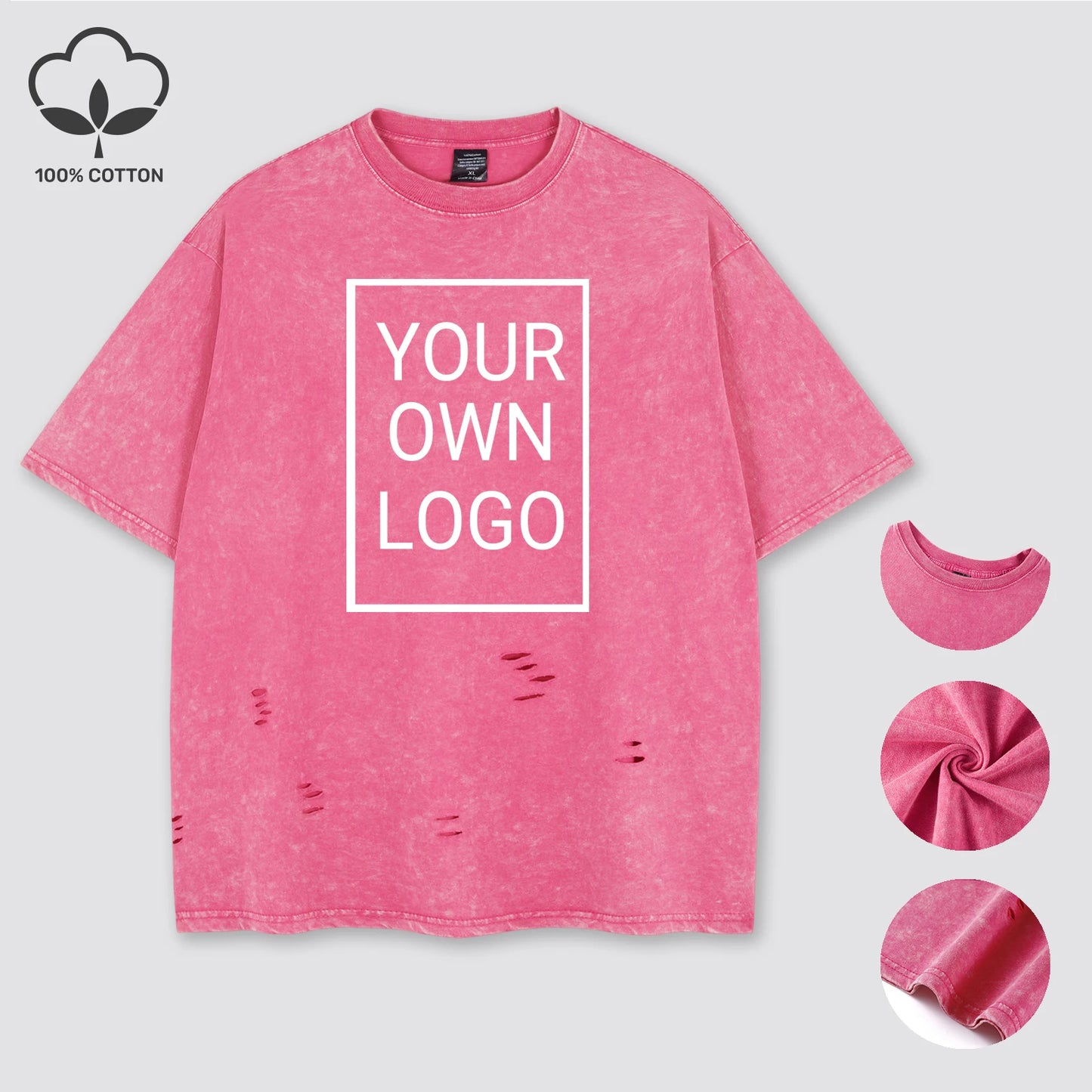 Customized The Logo DIY Pattern Cotton Washed Holes T Shirt Woman Oversize Y2K T-Shirt Summer Hip Hop Top All-Match Short Sleeve