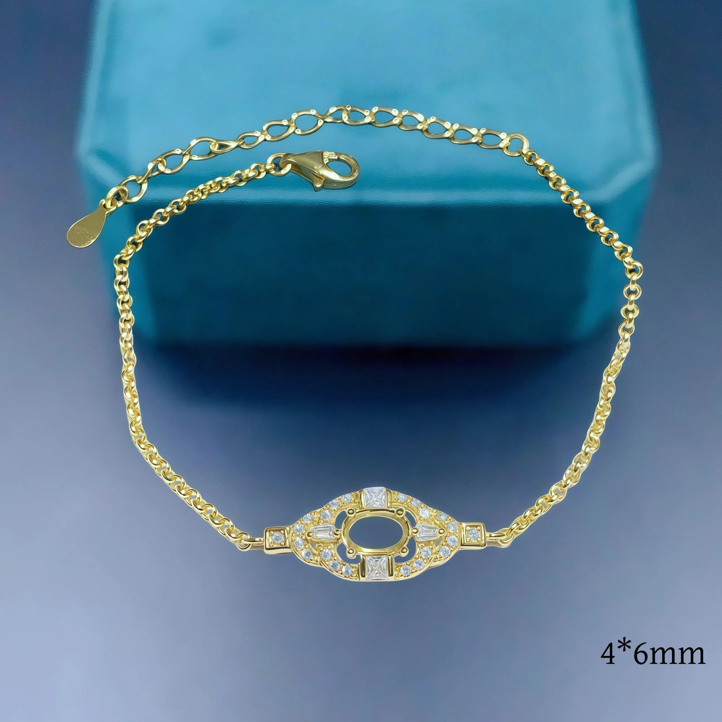 L  S925 Sterling Silver DIY Empty Bracelet Holder Settings 4*6mm Ellipse Stone Fine Charm Jewelry Simple Zircon Design for Woman