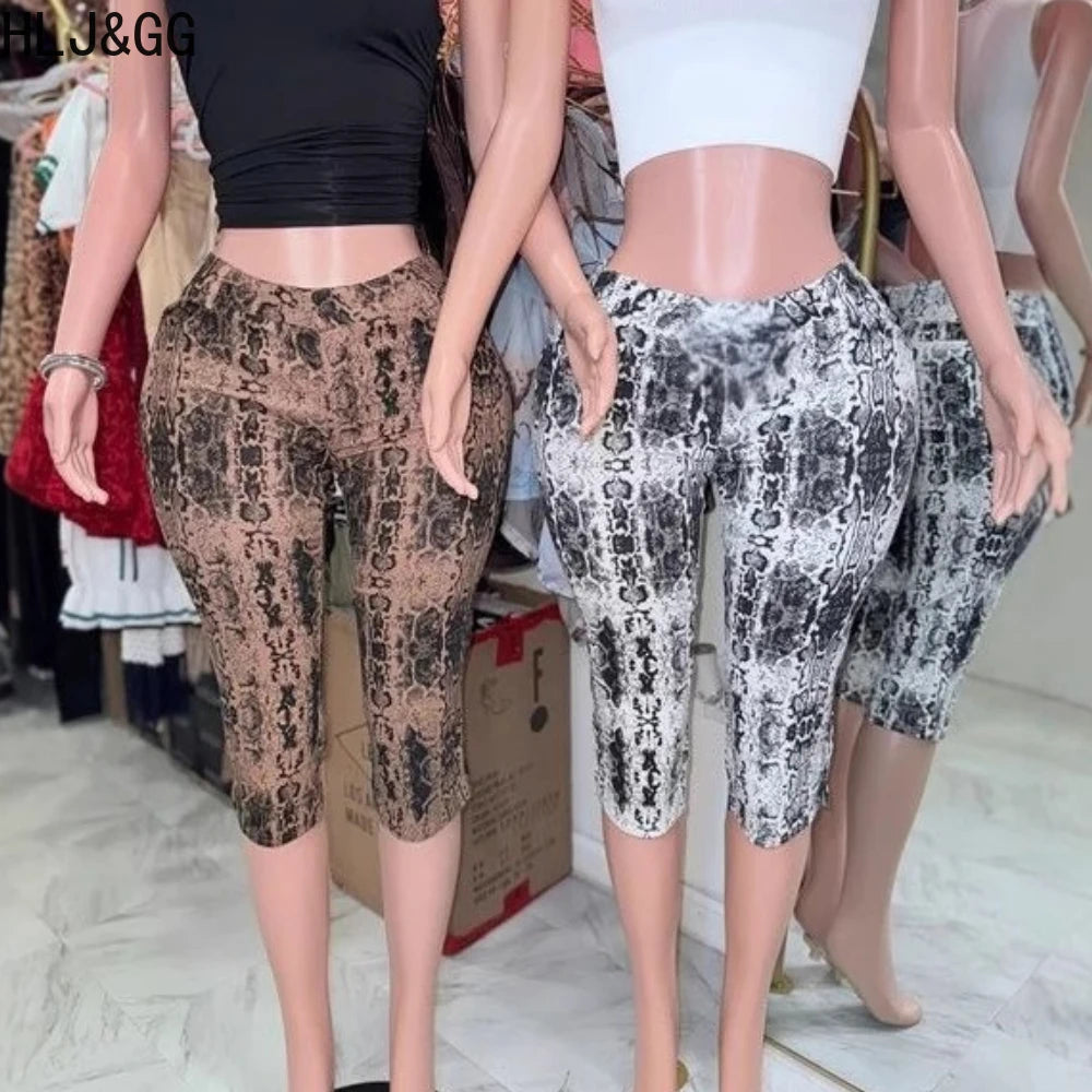HLJ&GG Fashion Leopard Printing High Waisted Skinny Shorts Women Elastic Waist Slim Shorts Summer New Female Bottom Streetwear