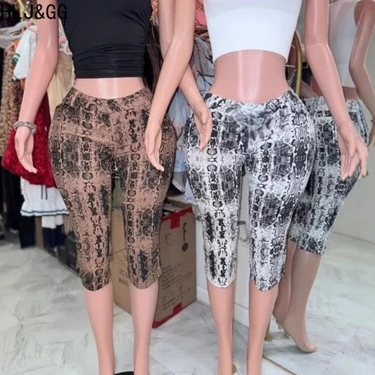 HLJ&GG Fashion Leopard Printing High Waisted Skinny Shorts Women Elastic Waist Slim Shorts Summer New Female Bottom Streetwear