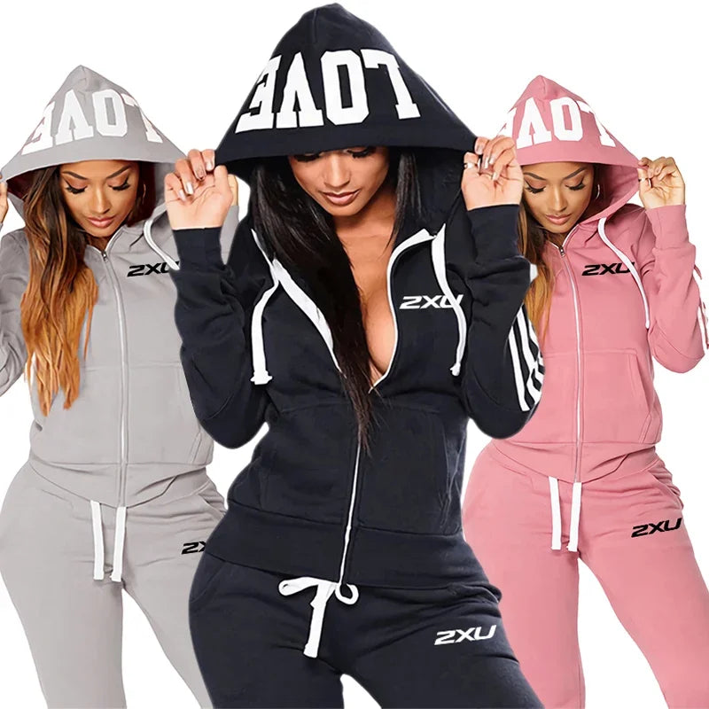 Casual Daily Women's Tracksuit Fashion Two-piece Set Suit Sports Comfortable Zipper Gym Outdoors Hoodie Jogging Quality Matching