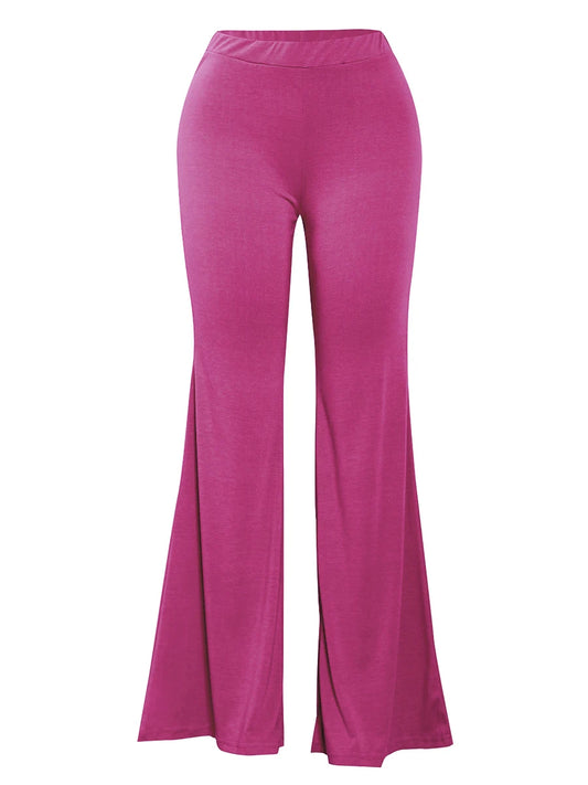 LW Plus Size High Waist Flared Stretchy Pants Summer Skinny Solid Casual Rose Red Pants For Women Bell Bottom Trousers 2024