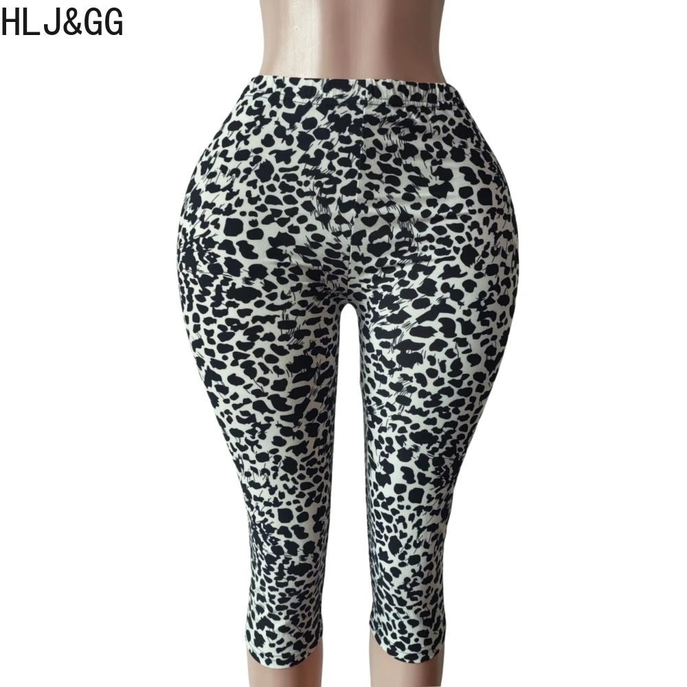 HLJ&GG Fashion Leopard Printing High Waisted Skinny Shorts Women Elastic Waist Slim Shorts Summer New Female Bottom Streetwear