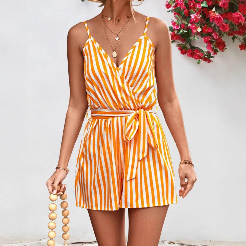 Women's shorts 2025 summer new product European and American women's V-neck camisole jumpsuit