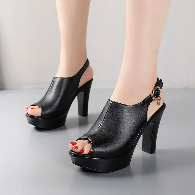 8cm 11cm 13cm Small Big Size 32-43 Slingback Thick Platform Wedges Shoes 2025 Summer Block High Heels Sandals Office Model Dress