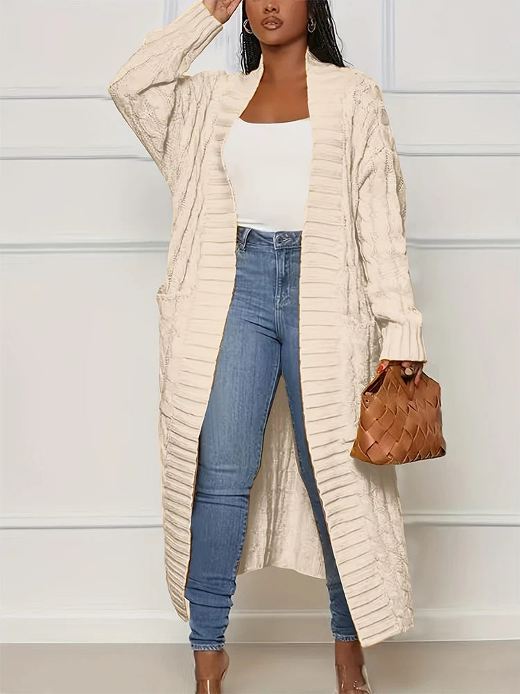 plus Size Solid Color Knitted Cardigan Women's Fashion Casual Sweater with Pocket Autumn Winter Best Comfortable Fit Cardigan