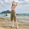 Women Cropped Pants Mid-Waist Design Straight Wide Leg Casual Trousers With Pockets Casual Loose Fit Summer Breathable Pants