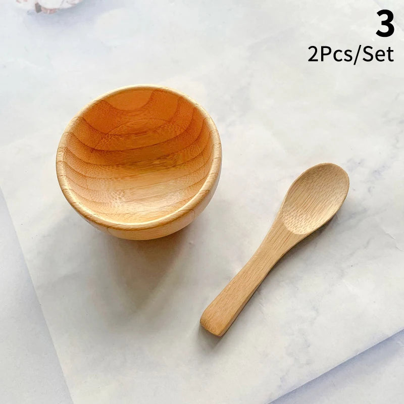 Mini Size Bamboo DIY Face Mask Mixing Bowl With Spoon Aromatherapy Bowl Set Massage Oil Face Care Makeup Tool Kits Accessories