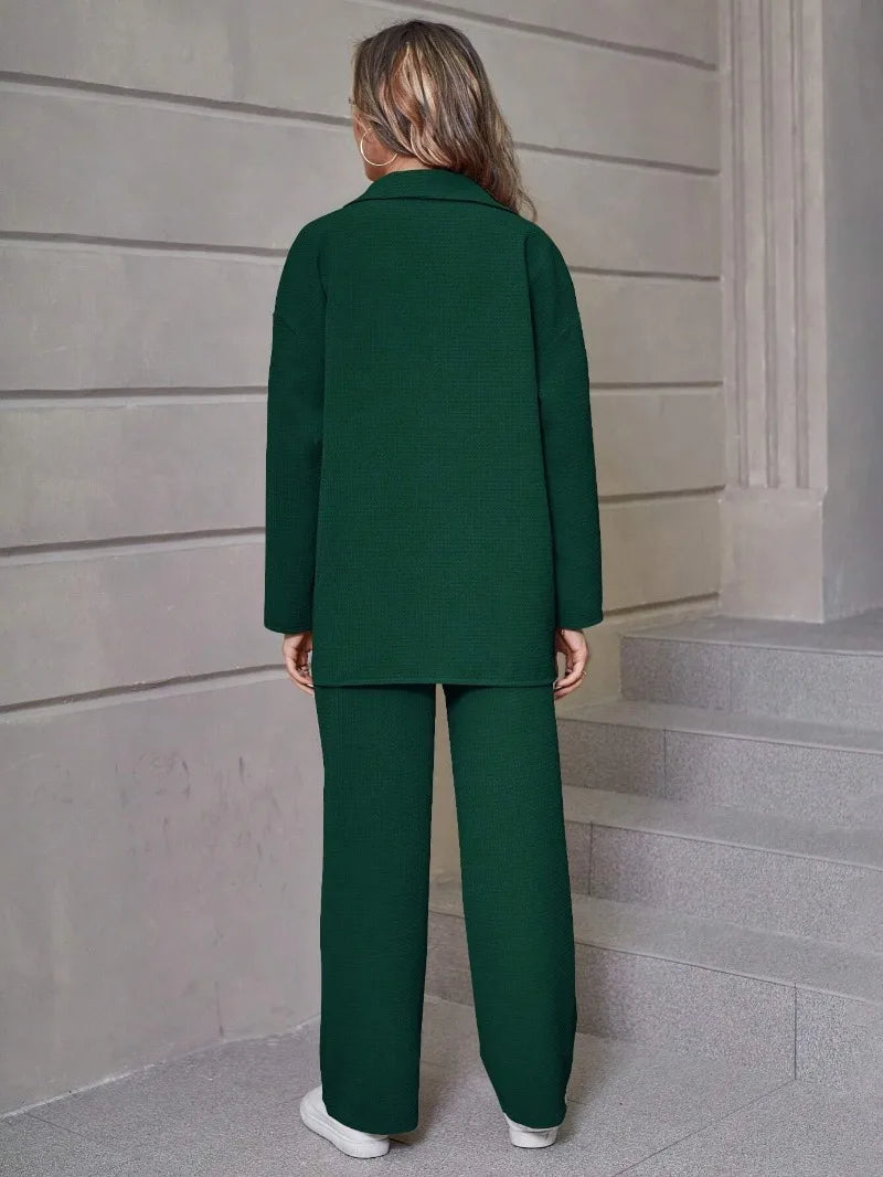Workwear Style Mountain Style Long Sleeved Jumpsuit 2025 Women Two Piece Trendy Waffle Collar Cardigan Casual Suit