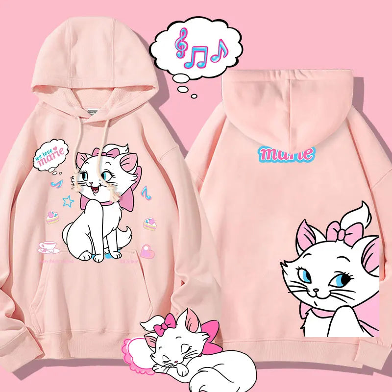 Disney The AristoCats Sweater  Disney Marie Women's Small Autumn  Winter Hooded Jacket Girls' Clothes Cute Cartoon  Comfortable