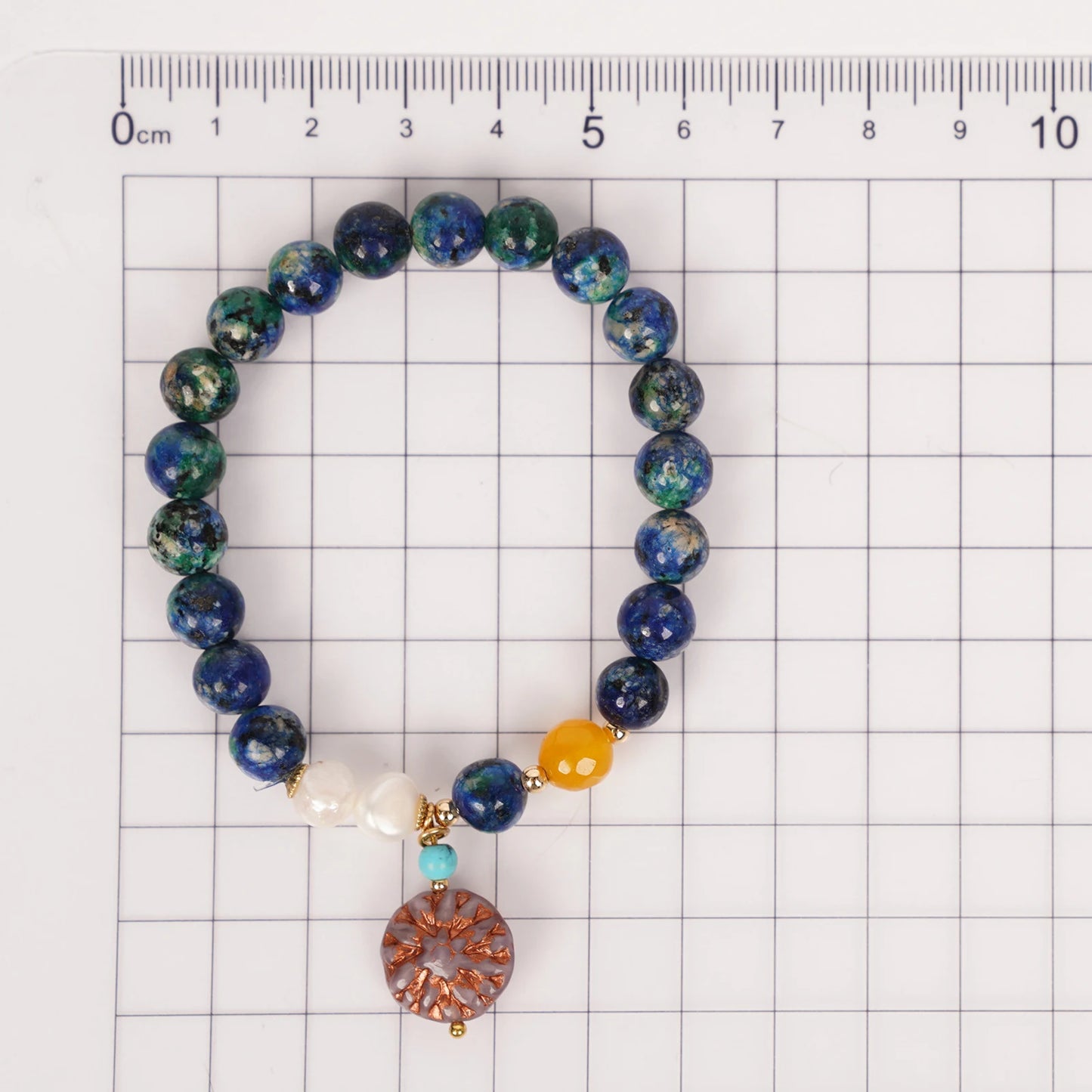 Hand Beaded Elastic Semi-Precious Synthetic Stone with Fresh Water Pearl and Czech Glass beadsBracelet  (6-016)