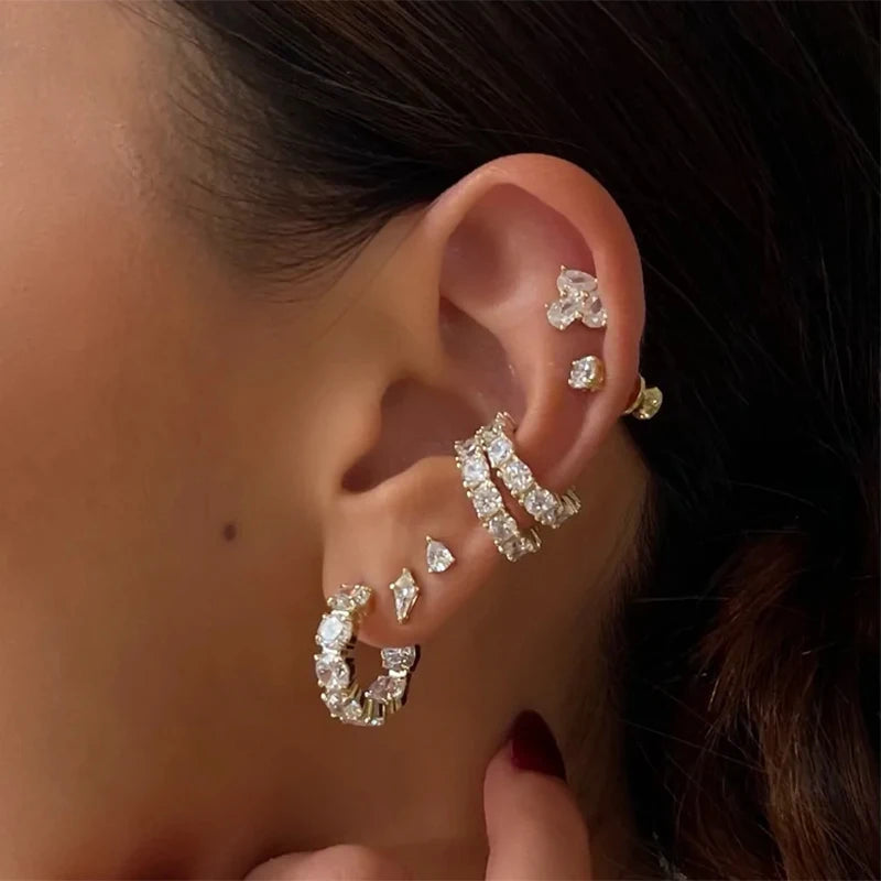 Crmya Hiphop Hoop Earring for Women Yellow Gold Color Zircon cuff Hoop Earrings Fashion Women 2024 Jewelry Accessories Wholesale
