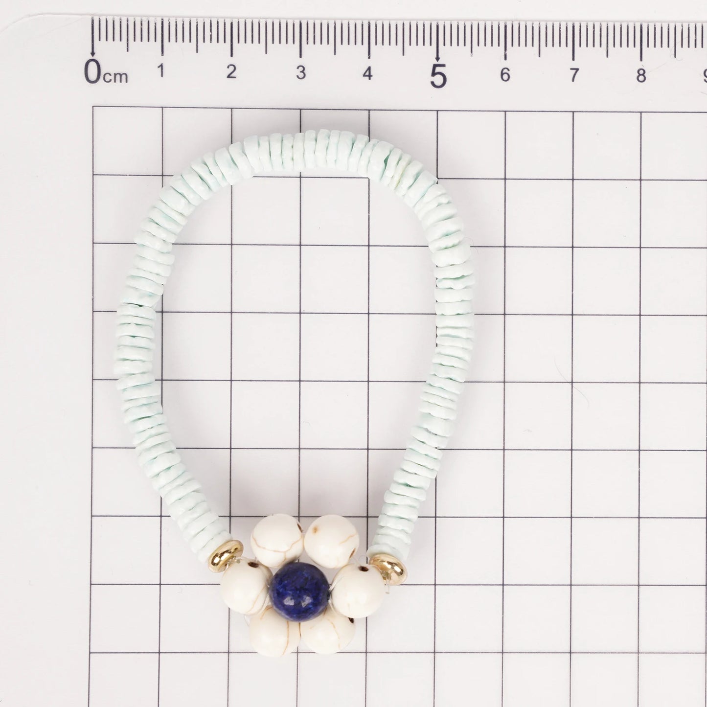 Hand Beaded Elastic Semi-Precious Synthetic Stone with Shell Bracelet  (7-011)