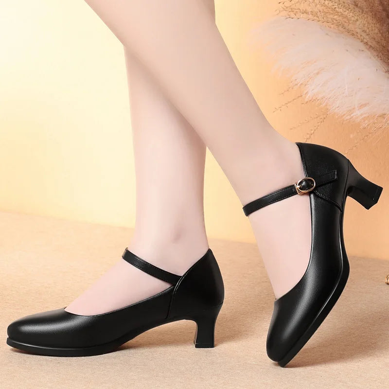 5cm Heels Flight Attendant Work Shoes Women Black Soft Comfortable Pumps Non-Slip Office Shoes for Standing All Day, Size 35-40