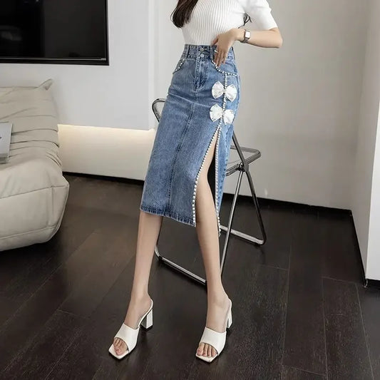 High Waist Women's Denim Skirt To Knees Length Quality Casual Streetwear Korean Fashion Summer 2025 New In Female Jeans Skirts